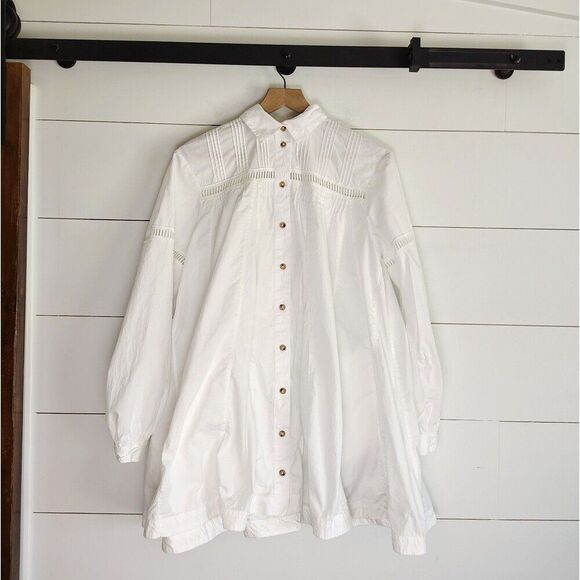 Free People Kennedy Mini Dress XS White Boho Peasant Button Front Beachy - Picture 5 of 13